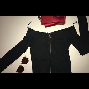 Zip up long sleeve off the shoulder